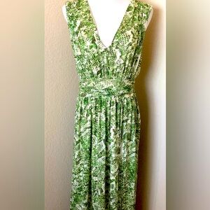 Steve Madden sleeveless dress V neck green mesh dress cream snake print dress